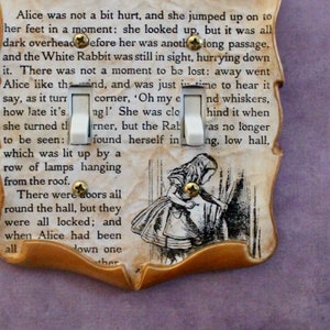 Alice in Wonderland Rabbit Hole Decoupage Book Page Light Switch Cover
