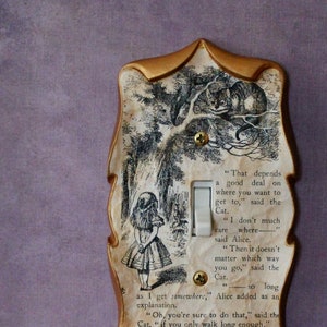 Alice in Wonderland Cheshire Cat Decoupage Book Page Light Switch Cover