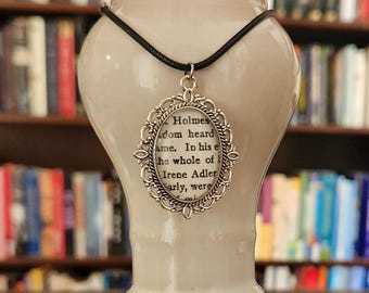 Sherlock Holmes Irene Adler Book Page Pendant Necklace Keychain