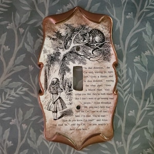Alice in Wonderland Cheshire Cat Decoupage Book Page Light Switch Cover