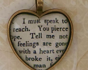 Jane Austen Persuasion Heart Book Page Pendant Necklace Keychain