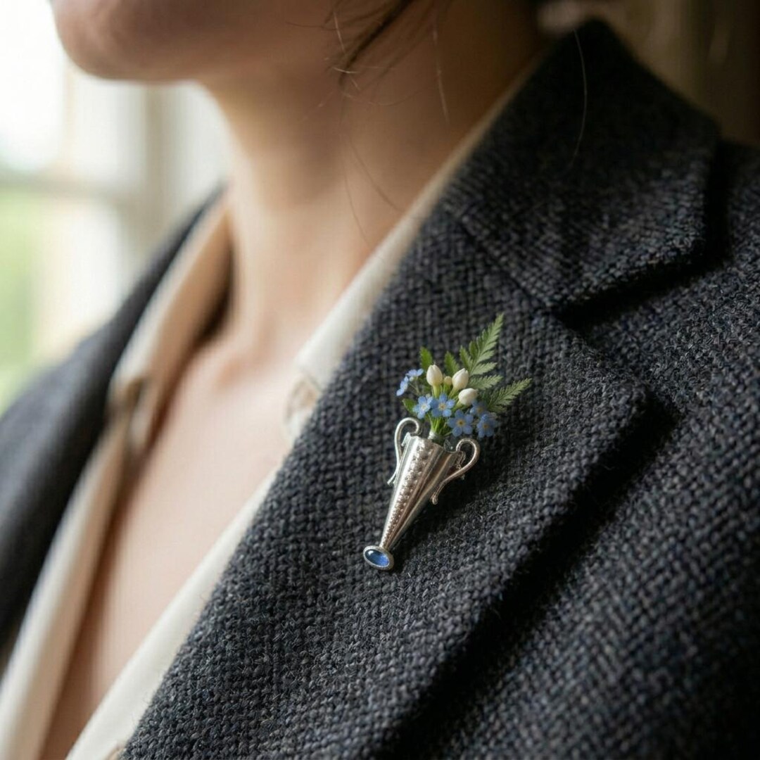 Customizable Floral Bud Vase Brooch, Botanical Lapel Pin, Gift for