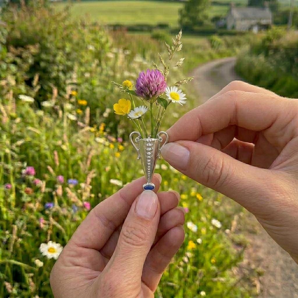 Customizable Floral Bud Vase Brooch, Botanical Lapel Pin, Gift for