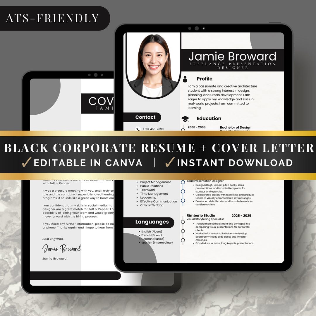 ATS Friendly Resume Template | Simple CV + Cover Letter | Modern ...