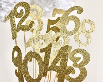 Table Numbers Centerpiece on Sticks- Wedding, Baby Shower, Bridal, Birthday, Event Party Decoration, Gold Glitter