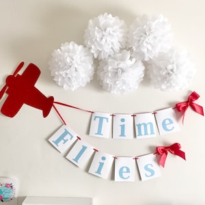 Airplane Time Flies Garland Banner, First Birthday, Baby Shower, It's a boy, Backdrop, Wall Decor, Personalize Custom Name Party Decoration