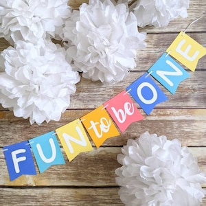 Fun to be One Rainbow Happy Birthday Banner Bunting Garland, Smash Cake Photo Backdrop, 1st Birthday Banner, One Banner, Party Decoration