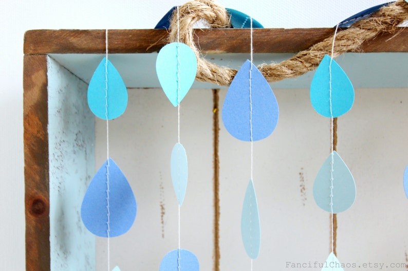 Blue Rain Drops Shower 10 ft Paper Garland Wedding, Birthday, Bridal Shower, Baby Shower, Party Decorations image 3