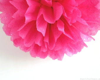 Hot Pink Silver Glitter Tissue Paper Pom Poms- Wedding, Birthday, Bridal Shower, Baby Shower, Party Decorations, Garden Party