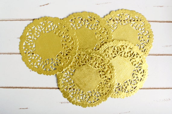 50 Metallic Shine Gold Paper Doily Doilies 4 Inch Rustic Wedding 