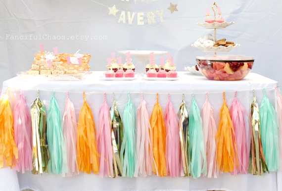 Apricot Orange Mint Green Pink Gold Tissue Paper Tassel Garland Wedding Birthday Bridal Shower Baby Shower Garden Party Decorations