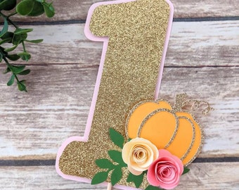 Cinderella Princess Pumpkin Number 1 Cake Topper Cakesmash, First Birthday, 1st Birthday, Party Decoration, Boho Decor, One Flower Topper