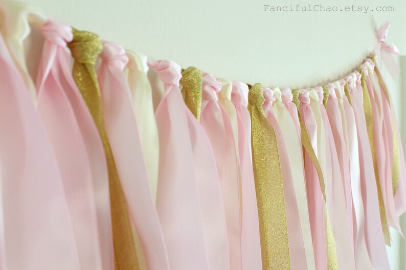 Pink Ivory Cream and Gold Ribbon Tassel Garland Wedding Etsy