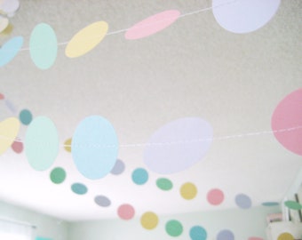 Pastel Pink, Yellow, Green, Blue, Purple 12 ft Circle Paper Garland- Wedding, Birthday, Bridal Shower, Baby Shower, Party Decorations