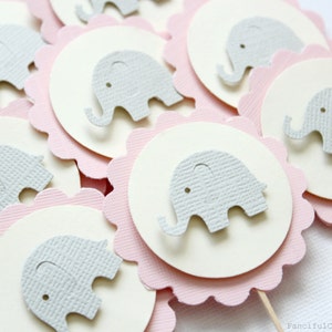 24 Baby Elephant Cupcake Toppers, Girl Baby Shower, Birthday, Party Decorations image 2