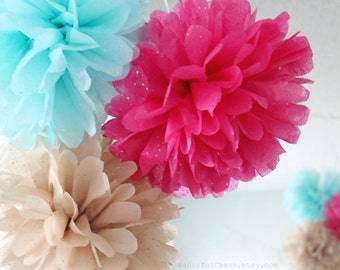 CUSTOM (Pick your  Colors) 10 Tissue Paper Pom Poms- Wedding, Birthday, Bridal Shower, Baby Shower, Party Decorations
