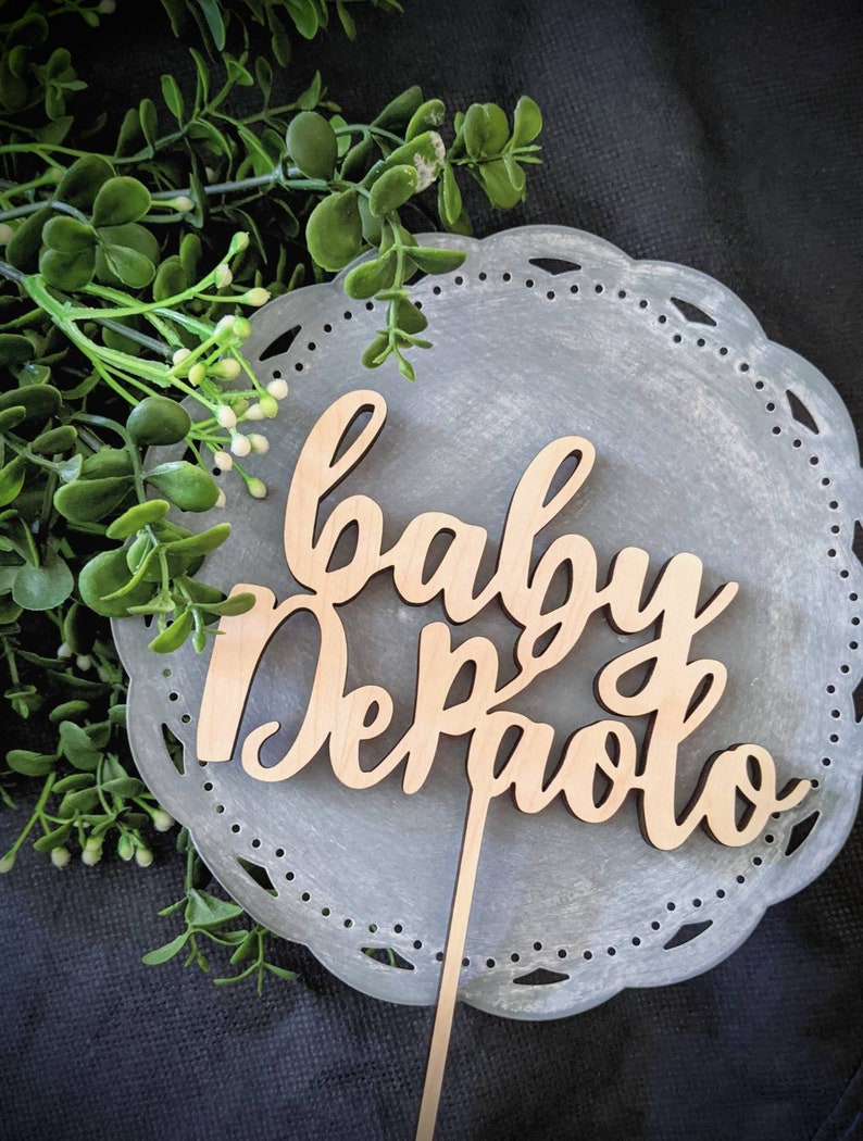 Personalized Name Baby Shower Cake Topper, It's a Girl Boy Baby Shower, Custom Wood Baby Name, Table Centerpiece, Boho Party Decoration image 1