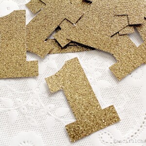 25 Gold Glitter Number One Die cuts punches cardstock 1st birthday, number 1, embellishment, confetti, table decoration image 2