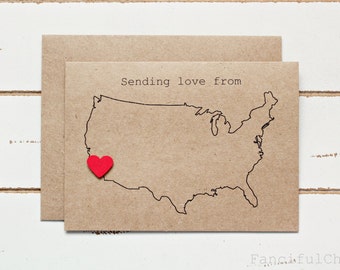 Sending Love from USA Map - Customized Stationary Cards