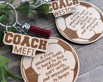 Soccer Coach Keychain, Personalized Gift, Engraved Name Keychains, Mentor, Coaches Appreciation, sports coach, Thank you Gifts