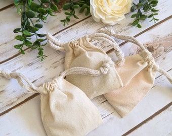 12 COTTON MUSLIN bags/pouches 3X4 inch wedding, party favor gift bags