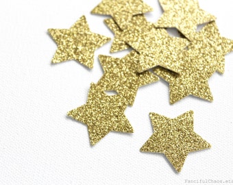 25 Gold Glitter Stars Die cuts punches cardstock 1 3/8 inch -Scrapbook, cards, embellishment, confetti, table decoration