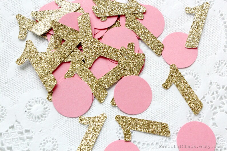 50 Gold Glitter Number One Pink Circle Confetti Die Cuts | Etsy