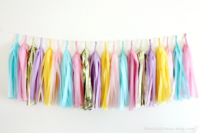 Yellow Pink Purple Aqua Gold Tissue Paper Tassel Garland Etsy