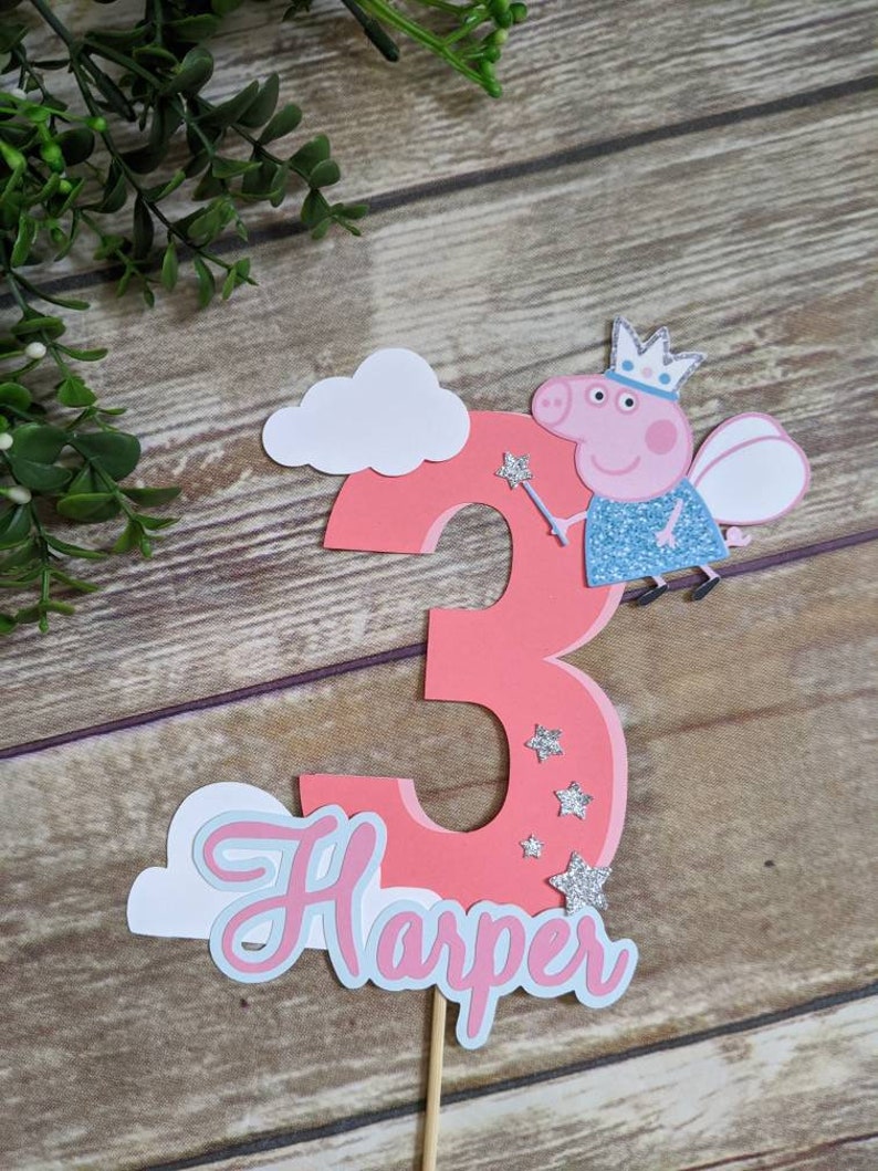 Peppa Pig Cake Topper, First Birthday, 1st Birthday, Custom Name Banner, Smash Cake, Party Decorations image 5