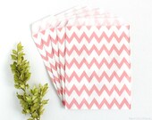 25 Pink Chevron Flat Paper Bags 5X7 inch Party Favors, Wedding Favors, Birthday, Baby Shower, Bridal, Bakery