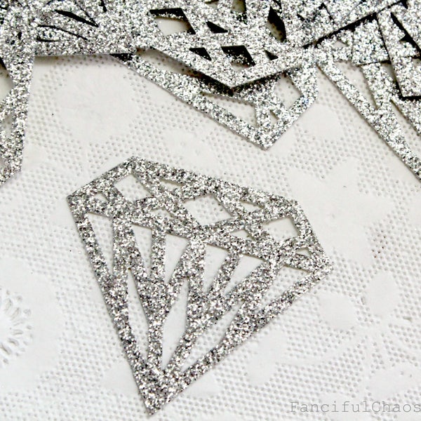 25 Silber Gold Glitzer Diamant stanzt Cardstock Inch - Hochzeit, Brautparty, Bachelorette, Verzierung, Konfetti, Tischdekoration