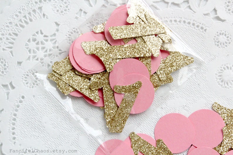 50 Gold Glitter Number One Pink Circle Confetti Die Cuts | Etsy