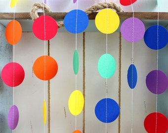 Primary Rainbow Red, Orange, Yellow, Green, Blue, Purple 12 ft Circle Paper Garland- Wedding, Birthday, Baby Shower, Party Decorations