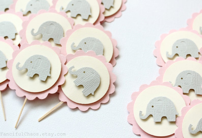 24 Baby Elephant Cupcake Toppers, Girl Baby Shower, Birthday, Party Decorations image 4