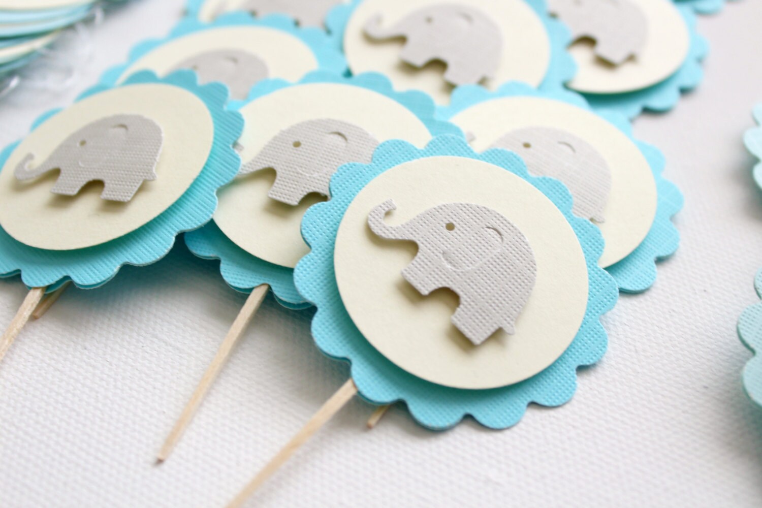 24 Baby Elephant Cupcake Toppers Boy Baby Shower Birthday ...