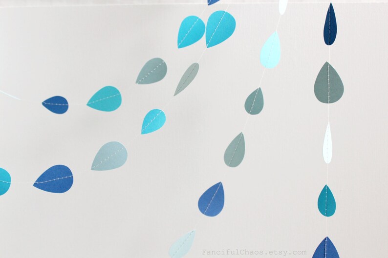 Blue Rain Drops Shower 10 ft Paper Garland Wedding, Birthday, Bridal Shower, Baby Shower, Party Decorations image 4