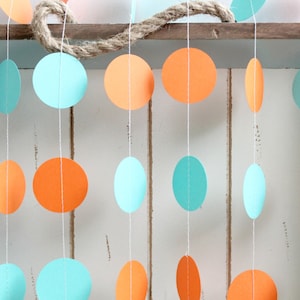 Turquoise and Orange 12 ft Circle Paper Garland- Wedding, Birthday, Bridal Shower, Baby Shower, Party Decorations