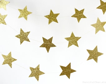 Gold Glitter Star 10 ft Circle Paper Garland- Wedding, Birthday, Bridal Shower, Baby Shower, Party Decorations, Christmas, Happy New Year