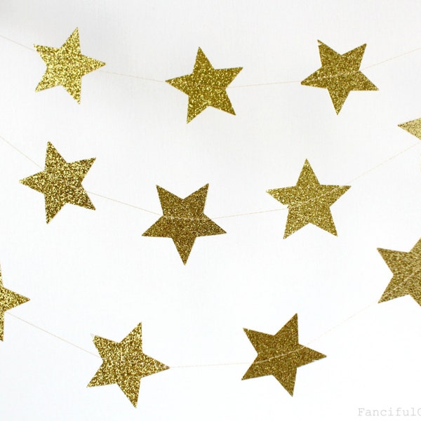 Gold Glitter Star 10 ft Circle Paper Garland- Wedding, Birthday, Bridal Shower, Baby Shower, Party Decorations, Christmas, Happy New Year