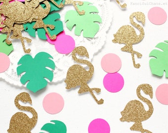 Flamingo Tropical Leaf Circle Confetti Die cuts- Baby Shower, 1st birthday, embellishment, Luau party table decoration