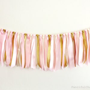 Pink, Ivory Cream and Gold Ribbon Tassel Garland- Wedding, Birthday, Bridal Shower, Baby Shower, Garden Party Decorations