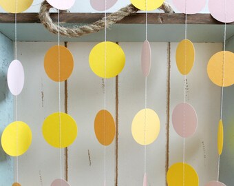 Bright Yellow, Orange Yellow, Rosy Pinks 12 ft Circle Paper Garland- Wedding, Birthday, Bridal Shower, Baby Shower, Party Decorations