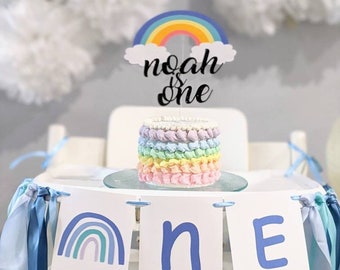 Rainbow Cake Topper, First Birthday, 1st Birthday, Custom Name Banner, Smash Cake, Fun to be One Party Decorations,