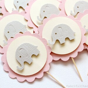 24 Baby Elephant Cupcake Toppers, Girl Baby Shower, Birthday, Party Decorations image 3