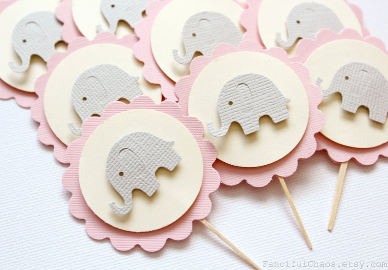 24 Baby Elephant Cupcake Toppers, Girl Baby Shower, Birthday, Party Decorations image 3