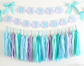 Under the Sea Mermaid Inspired Birthday Banner Tissue Paper Tassel Garland- First Birthday, 1st Birthday, One Year Old Party Decorations