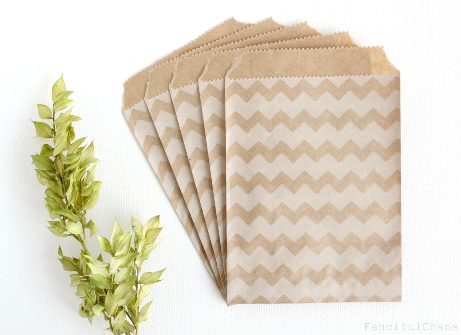 25 White Chevron Brown Flat Kraft Paper Bags 4X5.25 Inch Etsy