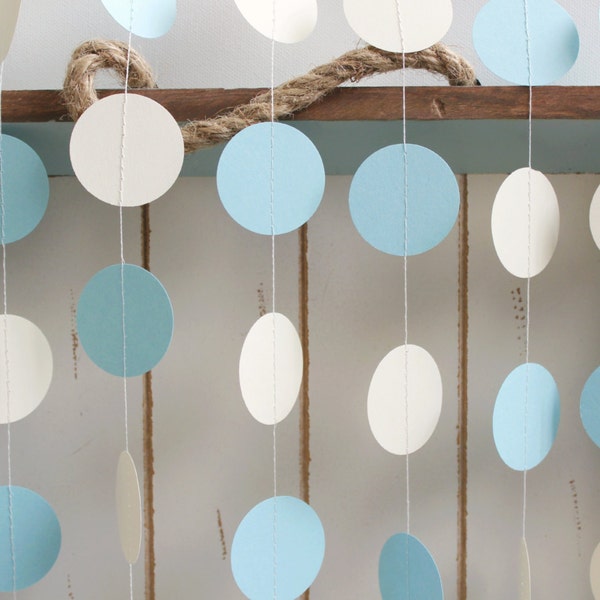 Light Blue and Ivory 12 ft Circle Paper Garland- Wedding, Birthday, Bridal Shower, Baby Shower, Party Decorations