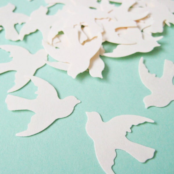 100 WHITE Dove Bird Die cuts punches cardstock 1 inch -Scrapbook, cards, embellishment, confetti