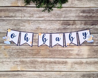 Baby Shower Paper Banner Bunting Garland, Oh Baby Sign, Baby Shower Banner, It's a Girl, Sky Theme Party Decor, Moon Star Cloud Banner